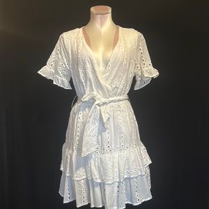 White, eyelet dress, short sleeve, size med